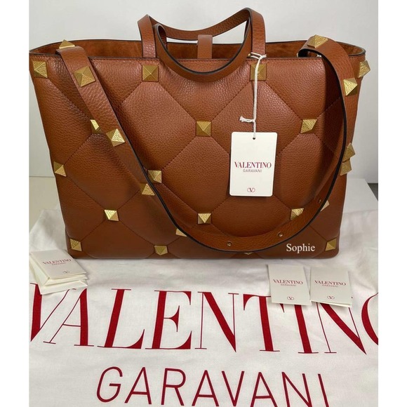 NEW NWT VALENTINO GARAVANI LARGE ROMAN STUD TAN LEATHER TOTE BAG PURSE - Picture 5 of 10